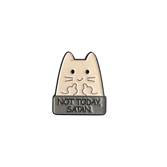 NOT TODAY SATAN Cat Enamel Backpack Pin NEW NWOT - Picture 3 of 3